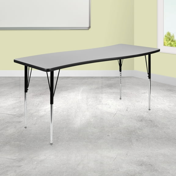 Emma + Oliver 26"W x 60"L Rectangular Wave Flexible Collaborative Grey Adjustable Height Activity Table