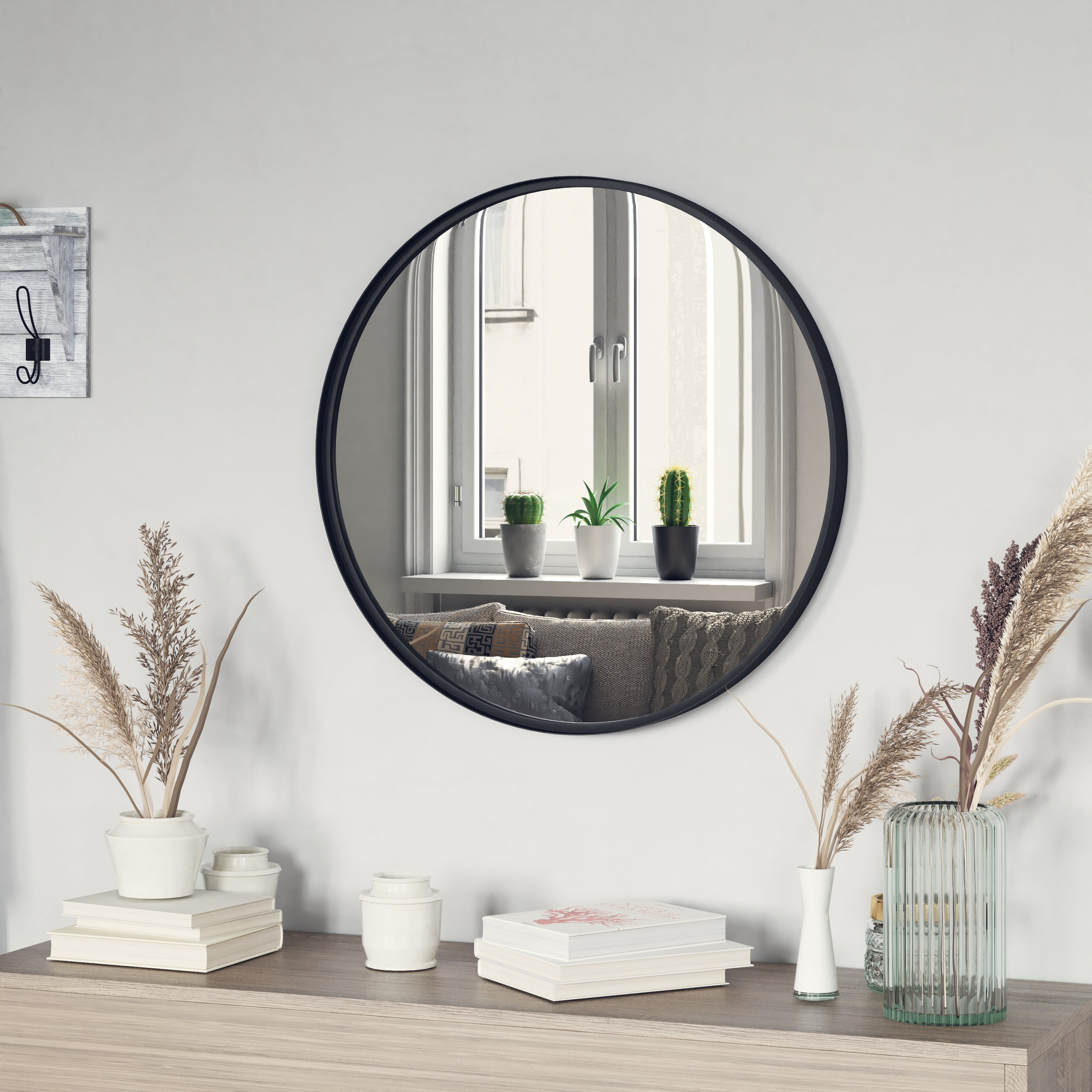 Round Wall Mirror 16/24/30/36'' Large Black Circle Mirror Metal  Frame]Decorative