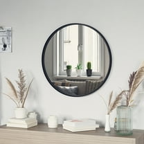 Emma   Oliver 27.5" Round Wall Mirror with Black Metal Frame, Silver Backing for Clarity and Shatterproof Glass for Entryways, Bathrooms & More