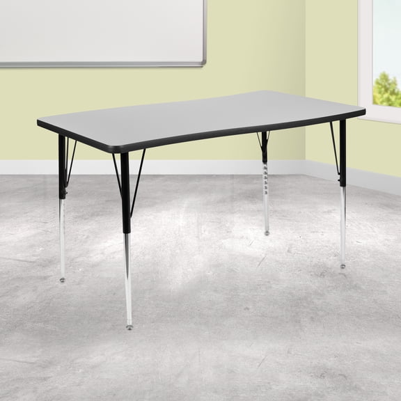 Emma + Oliver 28"W x 47.5"L Rectangular Wave Flexible Collaborative Grey Adjustable Height Activity Table