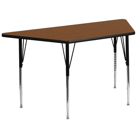 Emma + Oliver 29x57 Trapezoid Oak HP Laminate Adjustable Activity Table
