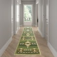 thumbnail image 1 of Emma + Oliver 2x11 Olefin Accent Rug with Southwestern Geometric Arrow Design in Green, Black, Beige & Ivory and Natural Jute Backing, 1 of 5