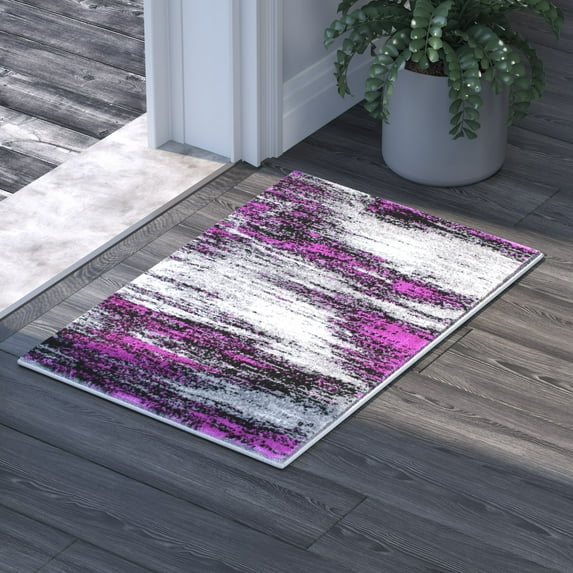 Emma + Oliver 2x3 Ultra Soft Shaded Look Olefin Accent Rug in Gray, Black & Purple with Natural Jute Backing