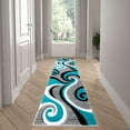 thumbnail image 1 of Emma + Oliver 2x7 Accent Rug with Modern 3D Sculpted Swirl Pattern and Varied Texture Piling in Turquoise, Black, White & Gray, 1 of 6