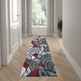 thumbnail image 1 of Emma + Oliver 2x7 Contemporary Abstract Geometric Olefin Accent Rug in Gradient Shades of Gray and Red with Natural Jute Backing, 1 of 6