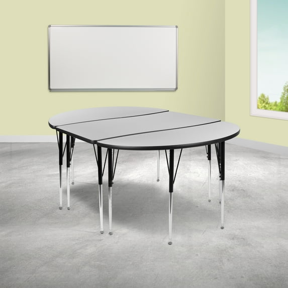 Emma + Oliver 3 Piece 76" Oval Wave Collaborative Grey Adjustable Activity Table Set