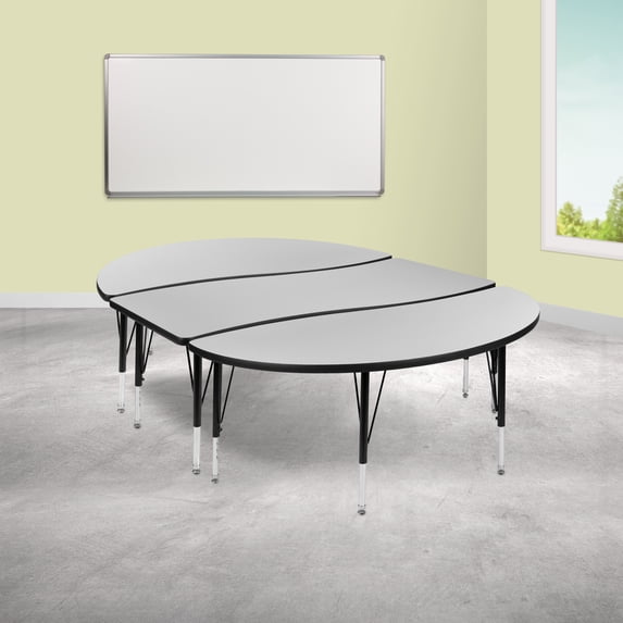 Emma + Oliver 3 Piece 86" Oval Wave Collaborative Grey Kids Adjustable Activity Table Set