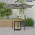 thumbnail image 1 of Emma + Oliver 3 Piece Patio Table Set - Synthetic Faux Teak 35" Square Dining Table with Umbrella Hole & Gray Umbrella with Weighted Base, 1 of 17