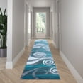thumbnail image 1 of Emma + Oliver 3'x16' Contemporary Swirl Plush Pile Accent Rug with Scraped Effect in Turquoise, Gray, Black and White and Jute Backing, 1 of 6