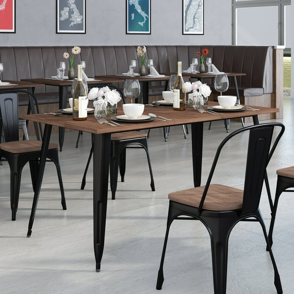 Emma + Oliver 30.25" x 60" Black/Wood Metal Indoor Table