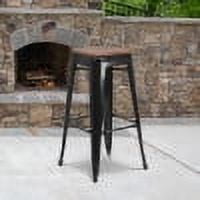 Emma + Oliver 30"H Backless Black Metal Barstool with Wood Seat