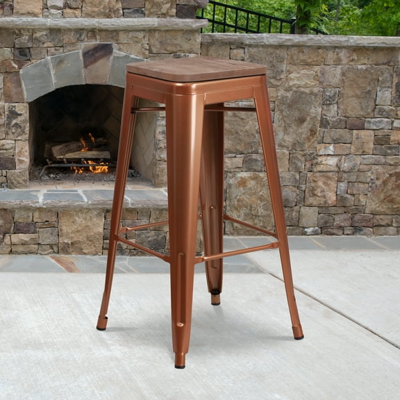 Emma + Oliver 30"H Backless Copper Barstool with Square Wood Seat