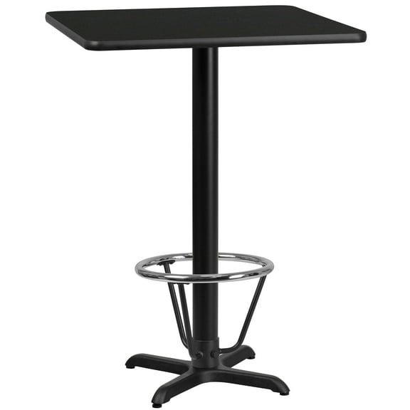 Emma + Oliver 30" Square Black Laminate Bar Table Top-22"x22" Base/Foot Ring