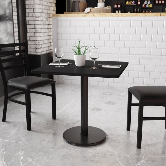 Emma + Oliver 30" Square Black Laminate Table Top with 18"RD Base