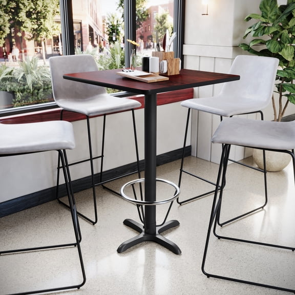 Emma + Oliver 30" Square Mahogany Laminate Bar Table Top-22"x22" Base/Foot Ring