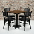 thumbnail image 1 of Emma + Oliver 30" Square Walnut Laminate Table Set, 4 Grid Back Metal Chairs, 1 of 4
