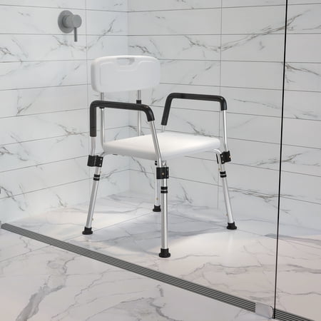 Emma + Oliver 300 Lb. Capacity, Quick Release Back & Arm White Shower Chair