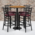 thumbnail image 1 of Emma + Oliver 30RD Natural Table Set-RD Base-4 Ladder Back Stools,Burgundy Seat, 1 of 2