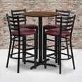 thumbnail image 1 of Emma + Oliver 30RD Walnut Table Set-X-Base & 4 Ladder Back Stools,Burgundy Seat, 1 of 3