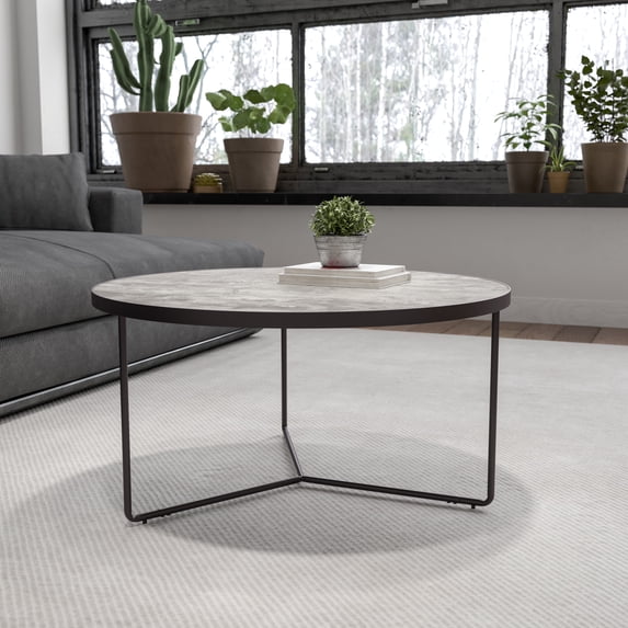 Emma + Oliver 31.5" Round Indoor Coffee Table in Faux Concrete Finish - Living Room Table