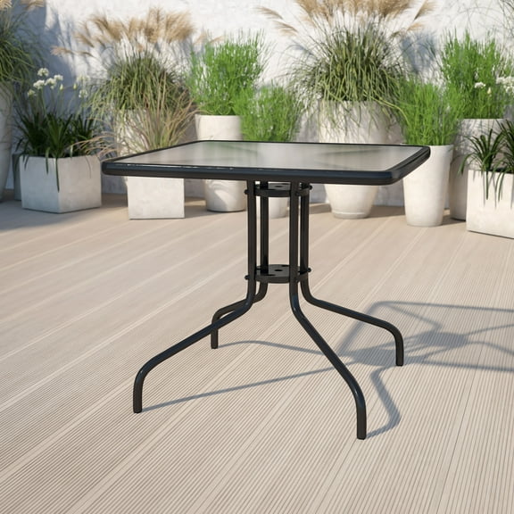 Emma + Oliver 31.5" Square Tempered Glass Metal Table