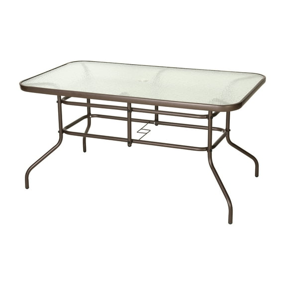 Emma + Oliver 31.5" x 55" Bronze Rectangular Metal Table with Tempered Glass Top and Umbrella Hole