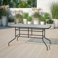thumbnail image 1 of Emma + Oliver 31.5" x 55" Rectangular Tempered Glass Metal Table with Umbrella Hole, 1 of 12