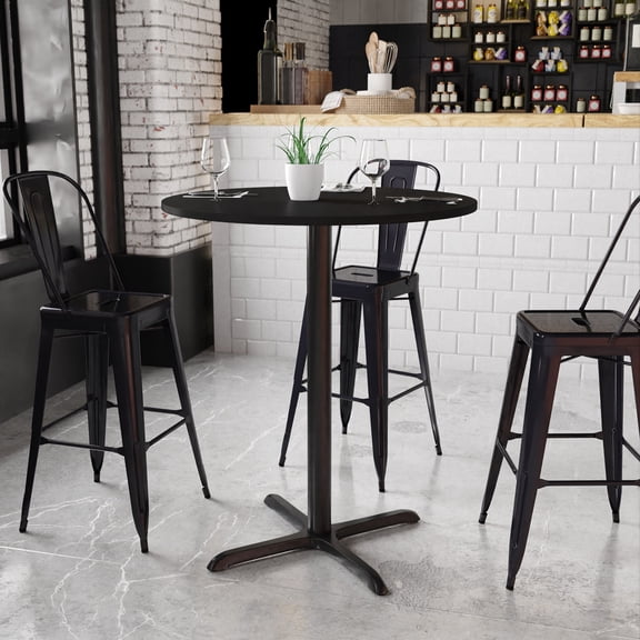 Emma + Oliver 36"RD Black Laminate Bar Table Top-30"x30" Base
