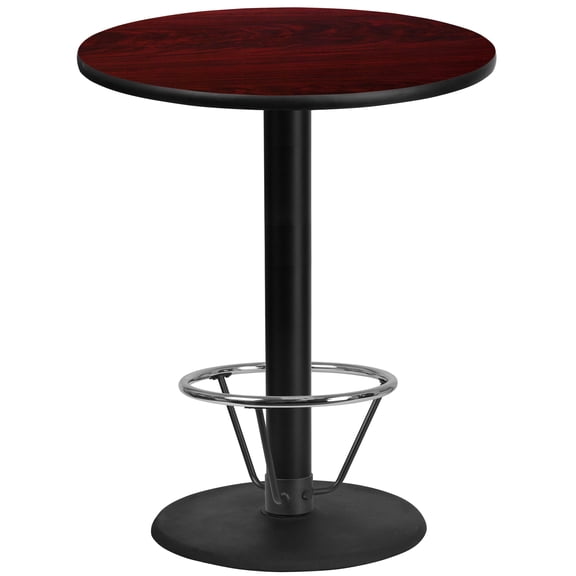 Emma + Oliver 36"RD Mahogany Laminate Bar Table Top-24"RD Base/Foot Ring