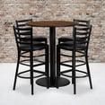 thumbnail image 1 of Emma + Oliver 36" Round Walnut Laminate Table Set, 4 Ladder Back Metal Barstools, 1 of 3
