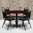 thumbnail image 1 of Emma + Oliver 36"RD Mahogany Laminate Table Set-X-Base & 4 Black Banquet Chairs, 1 of 3