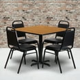 thumbnail image 1 of Emma + Oliver 36"SQ Natural Laminate Table Set-X-Base & 4 Black Banquet Chairs, 1 of 4