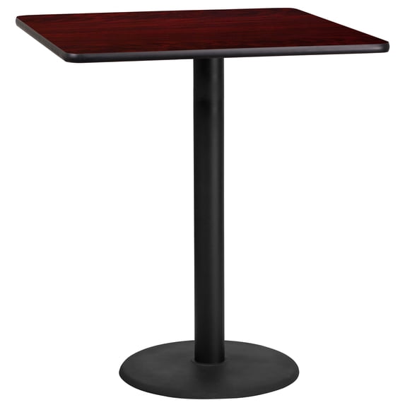 Emma + Oliver 36" Square Mahogany Laminate Bar Table Top-24"RD Base