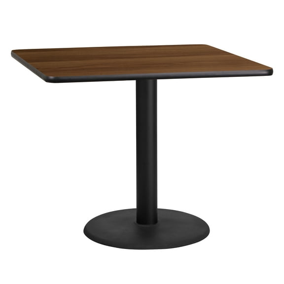 Emma + Oliver 36" Square Walnut Laminate Table Top with 24"RD Base