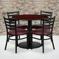 thumbnail image 1 of Emma + Oliver 36RD Mahogany Table Set-RD Base-4 Ladder Back Chairs,Burgundy Seat, 1 of 3