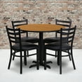 thumbnail image 1 of Emma + Oliver 36RD Natural Table Set-X-Base & 4 Ladder Back Chairs,Black Seat, 1 of 4