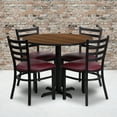 thumbnail image 1 of Emma + Oliver 36RD Walnut Table Set-X-Base & 4 Ladder Back Chairs,Burgundy Seat, 1 of 4