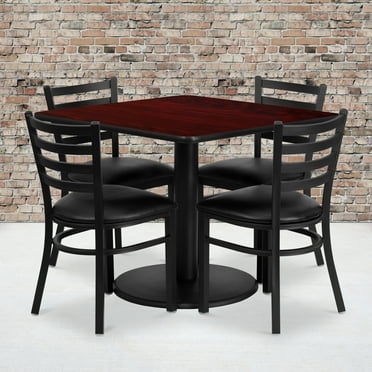 EMMA + OLIVER 5 Piece Adult Traditional Steel Dining Table Set & Plywood, Black