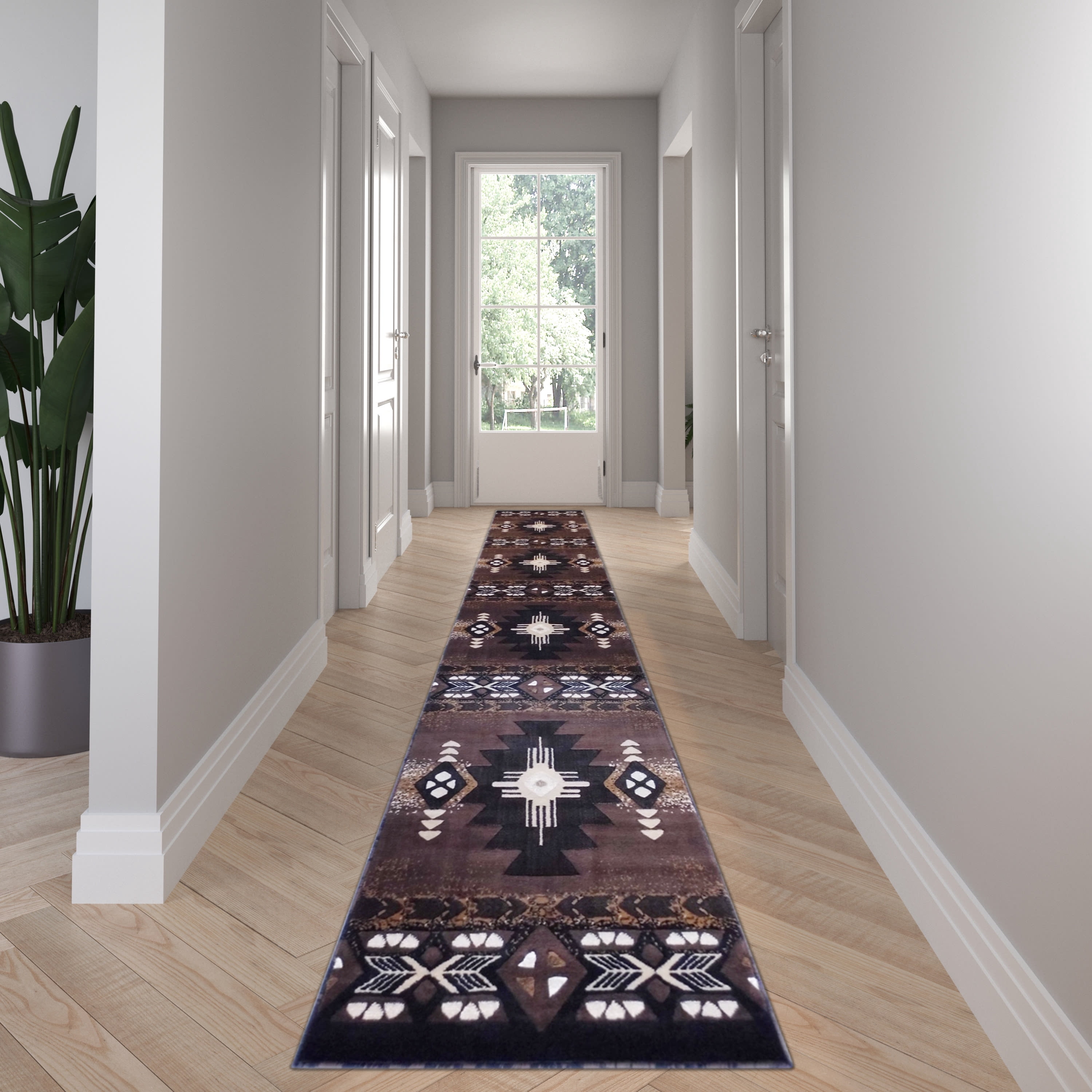 Emma + Oliver 3x16 Chocolate Olefin Accent Rug with Complementary ...