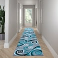thumbnail image 1 of Emma + Oliver 3x16 Scraped Look Ultra Soft Plush Pile Olefin Accent Rug in Turquoise, Gray, Black and White Swirl Pattern, Jute Backing, 1 of 6