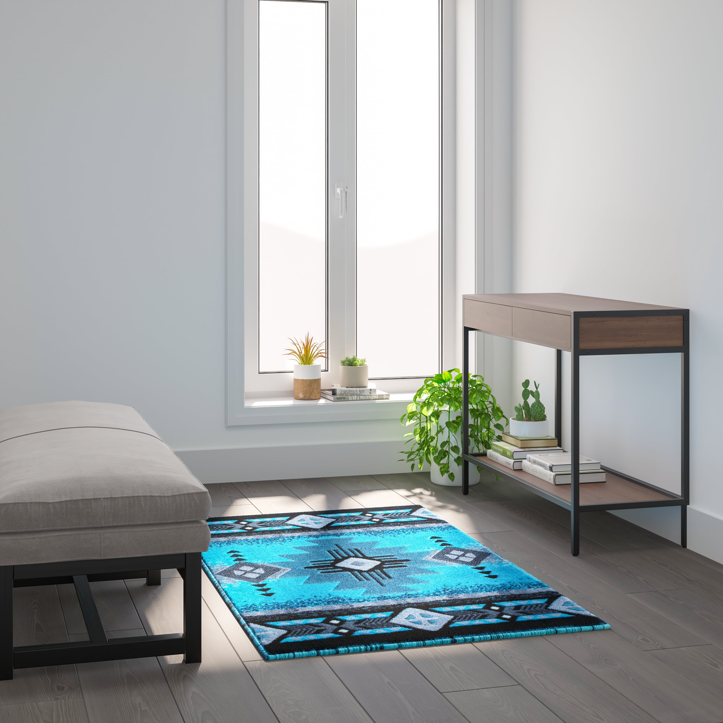 Emma + Oliver 3x5 Rectangular Turquoise Olefin Accent Rug with ...