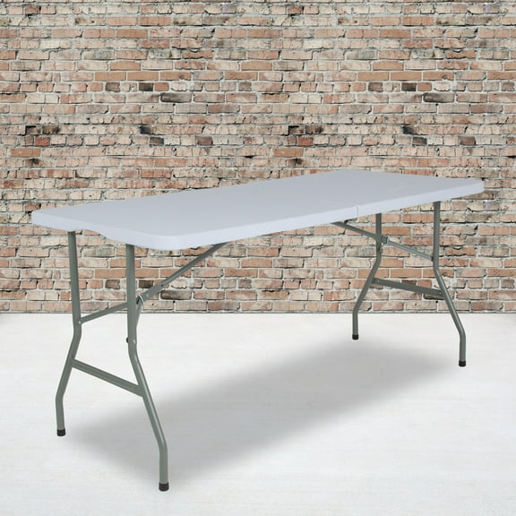 Emma + Oliver 4.97-Foot Bi-Fold Granite White Plastic Folding Table with Handle - Event Table