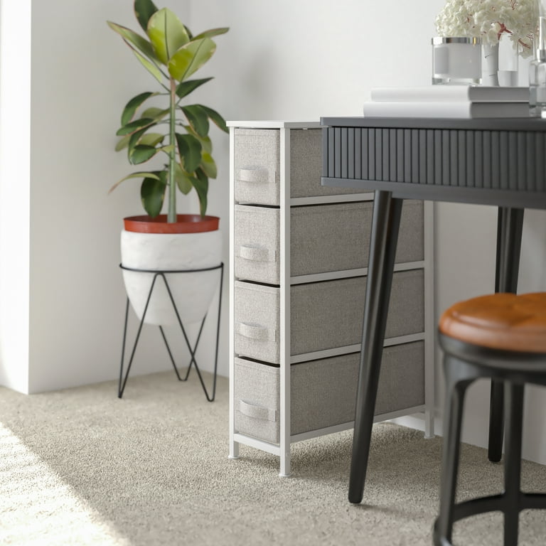 Emma + Oliver 3 Drawer Vertical Storage Dresser with White Wood Top & Gray  Fabric Pull Drawers