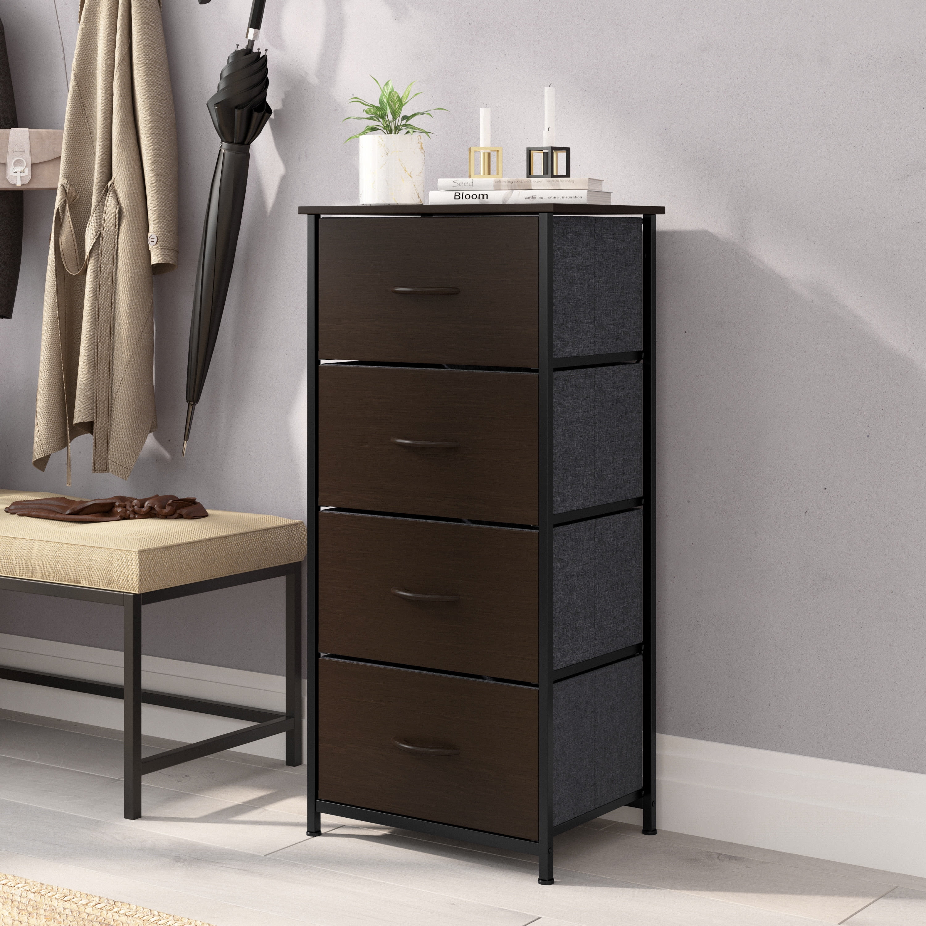 Emma 4-Drawer Brown and Black Vertical Storage Dresser