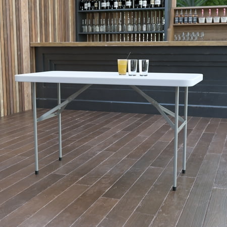 Emma + Oliver 4-Foot Granite White Plastic Folding Table - Banquet / Event Folding Table