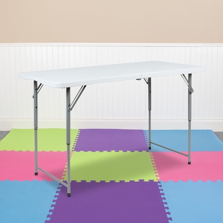 Emma + Oliver 4-Foot Height Adjustable Bi-Fold Granite White Plastic Folding Tables