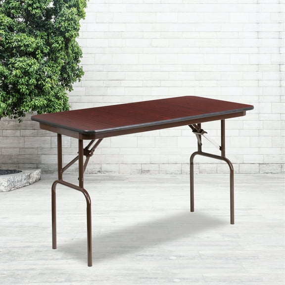 Emma + Oliver 4-Foot Mahogany Melamine Laminate Folding Banquet Table