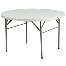 Emma + Oliver 4-Foot Round Bi-Fold Granite White Plastic Event Folding Table with Handle