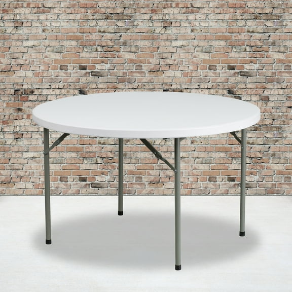 Emma + Oliver 4-Foot Round Granite White Plastic Folding Table - Banquet / Event Folding Table
