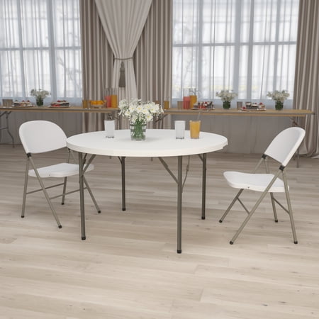 Emma + Oliver 4-Foot Round Granite White Plastic Folding Table - Banquet / Event Folding Table